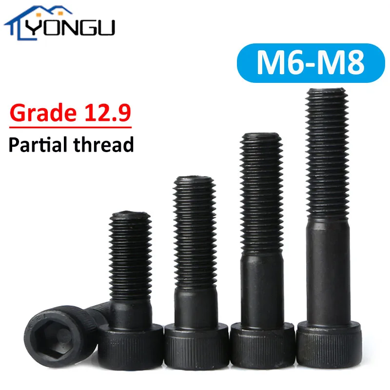 

M6 M8 12.9Grade Half Tooth Hex Hexagon Socket Head Cup Screws DIN912 Black Partial Thread Lengthen Allen Bolts Cap Screw