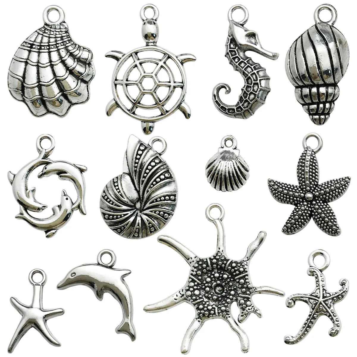 

24PCS Mix Tibetan Silver Alloy Starfish Shell Conch Charms For DIY Making Jewelry Accessories Necklace Bracelet Earrings Pendant