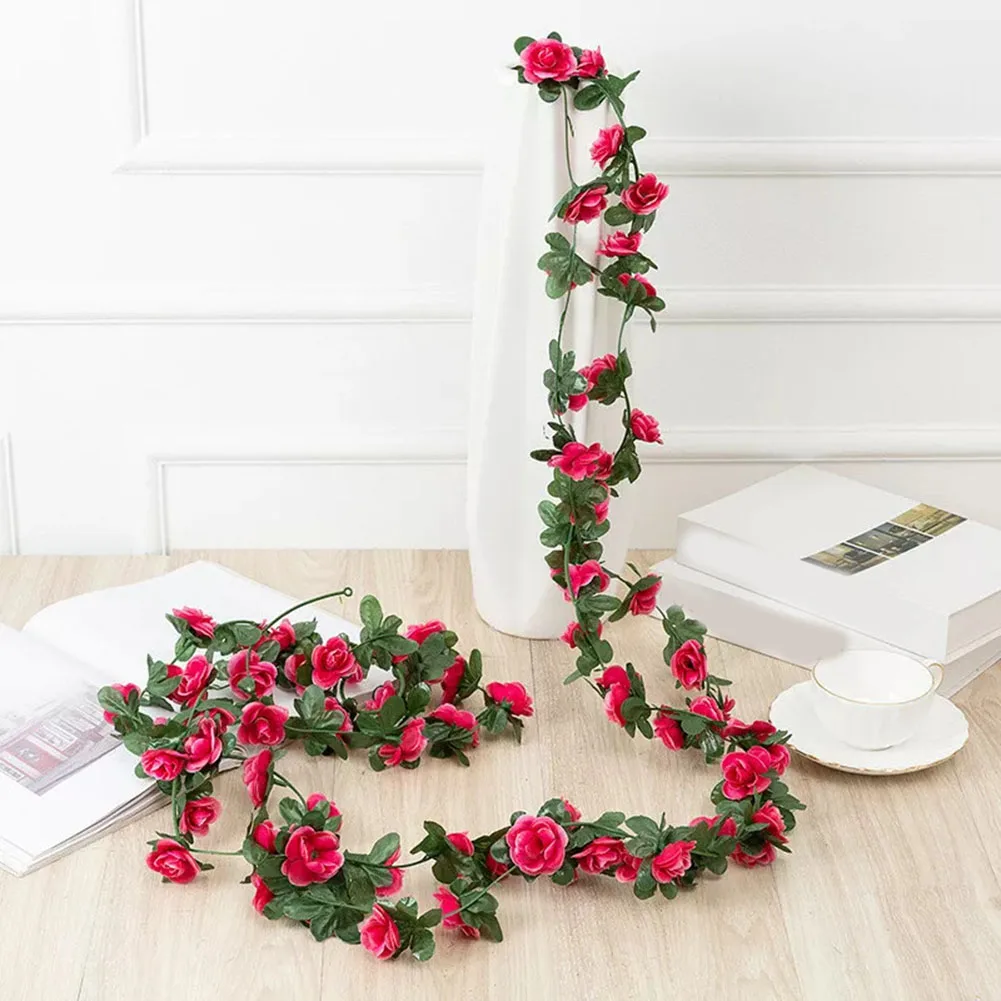 2,5 m 45 Blumen Rebe Seide Rose Blatt Girlande Rebe DIY Gefälschte Pflanzen Rebe Für Zuhause Wohnzimmer Hochzeit Garten bogen Dekoration – Detail 2