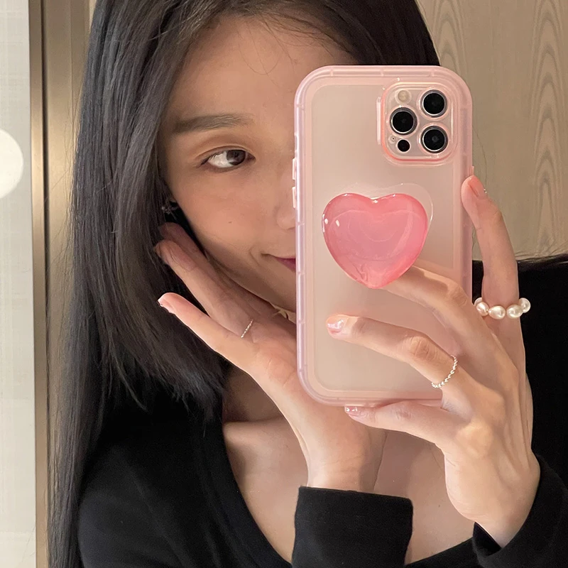 Pink Love Heart Jelly Stand Holder Soft Case - Clear Protective Back Cover
