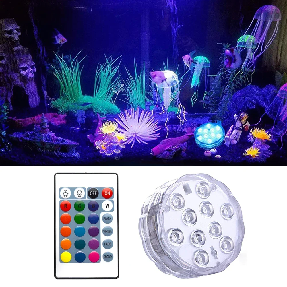 

10Led Remote Controlled DC 6V RGB Submersible Light Battery Operated Underwater Night Lamp Pond Swimming Pool Party Decoration