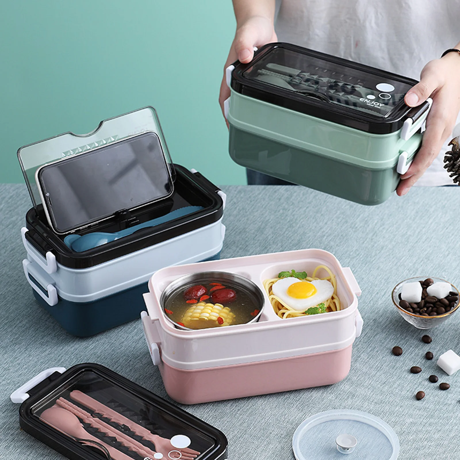 Microwavable 2 Layer Lunch Box with Compartments Leakproof Bento Box  Insulated