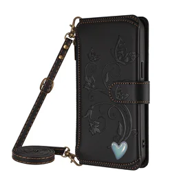 Crossbody Leather Wallet Flip Case with Handy Lanyard - 5 Card Slots for Cubot Max 5 (Black)