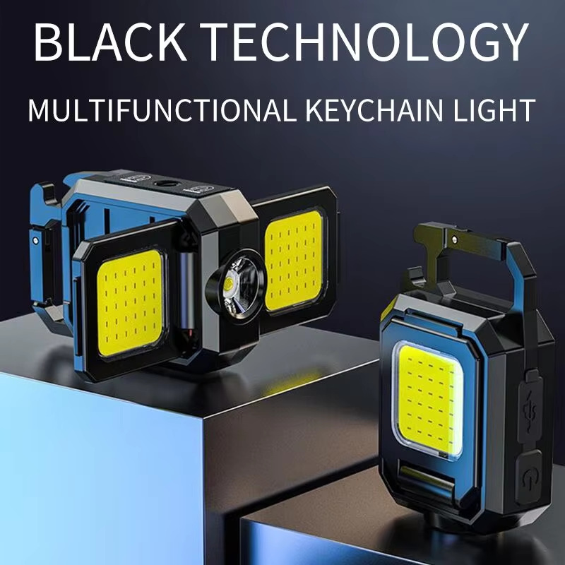  COB Keychain Work Light with Dual Light Source 5Mode Rechargeable High Lumens Portable LED Light for Camping Hiking Running 