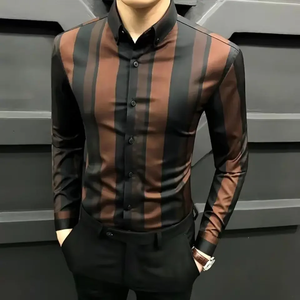thumbnail image 1 of Camisas de hombre Camisas negras con rayas gráficas para hombre Cosas baratas con mangas cómodas Venta de moda genial 2024 Hipster con botones, 1 of 5