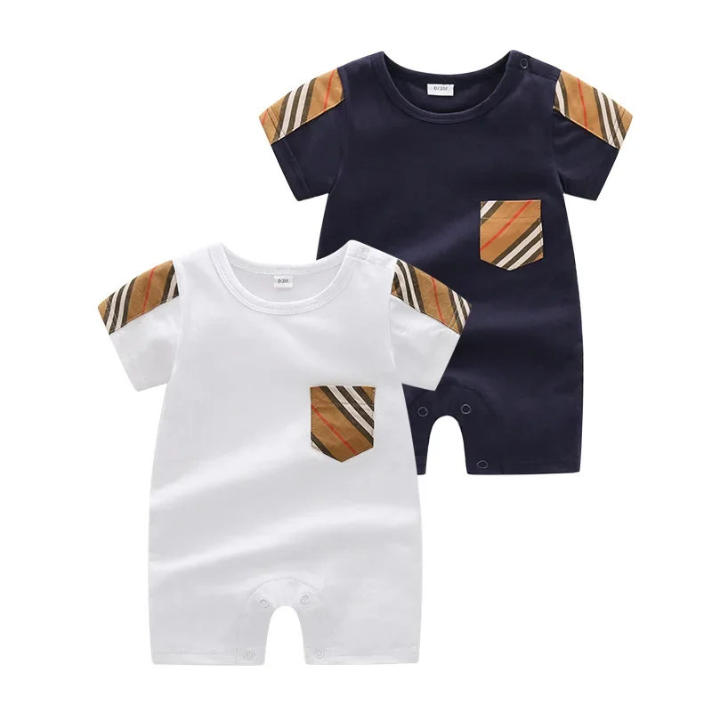 

New Summer fashion baby clothes short-sleeved cotton thin section stitching letters newborn Boy girl romper 0-24 months