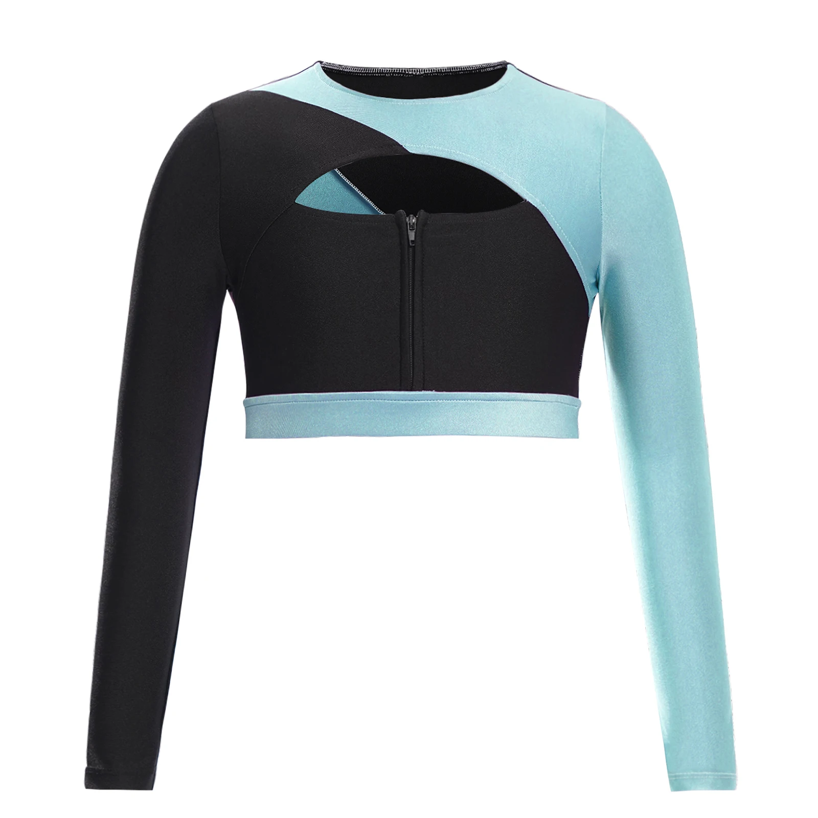 Kids Girls Sports Tops Yoga Tops Workout Running Cycling Costumes Breathable Long Sleeve Front Color Block Crop Top
