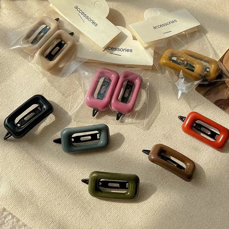 2pcs/set Girls Candy Color Hollow Square Hairpins Hair Clips Pins Side Bangs Clip Barrettes for Children Headwear Accessories