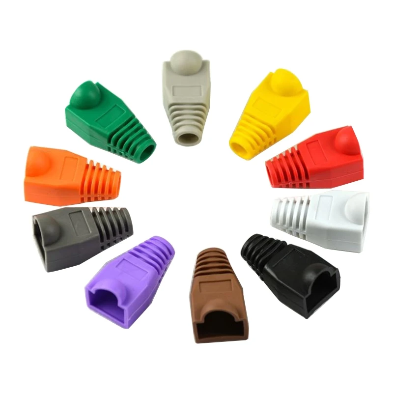 100Pcs RJ45 캡 다채로운 TPU 부츠 외장 보호 슬리브 Cat6a Cat5 RJ45 네트워크 이더넷 케이블 커넥터 커버