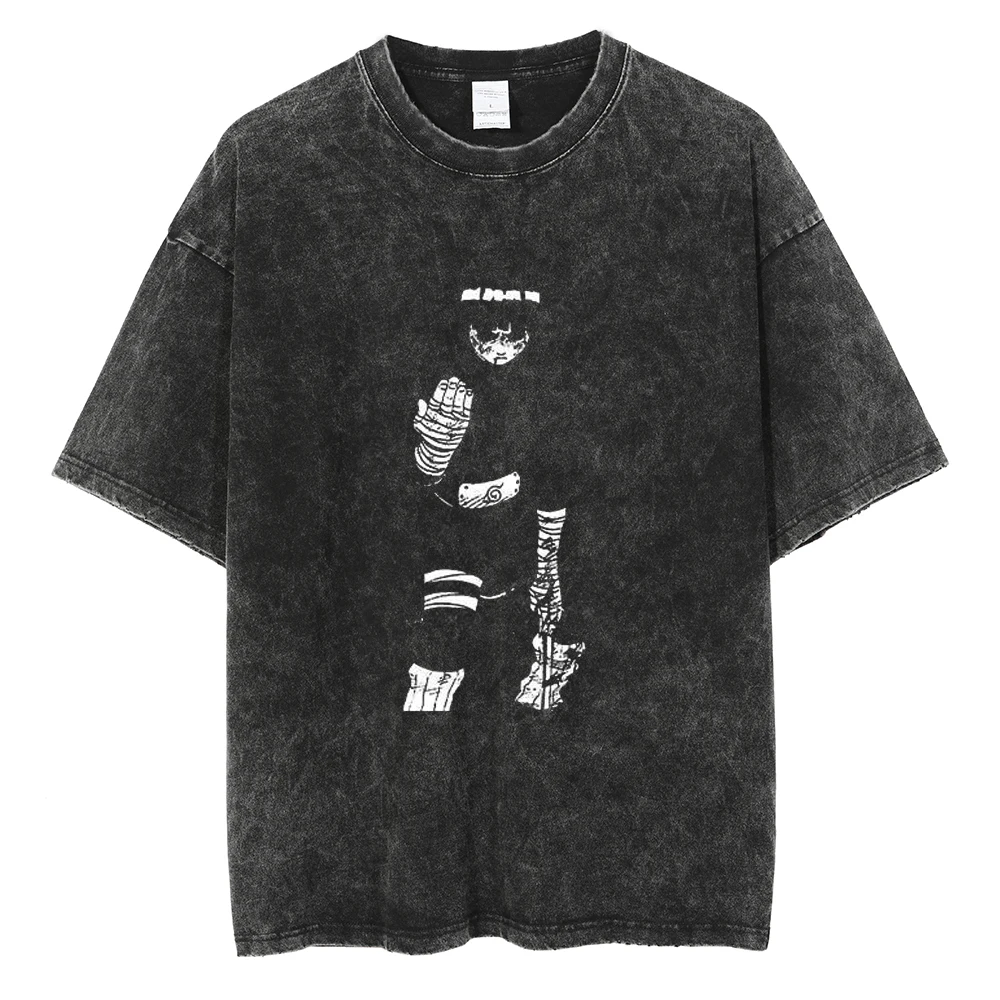 Men Streetwear Tshirt Japanese Anime Naruto Graphic T-Shirt Cotton 2026 Harajuku Washed T Shirt Summer Hip Hop Tops Tees Black