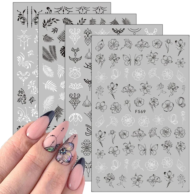 1pcs Black White Letter Stickers For Nails Flower Leaf Linear Transfer  Decals Slider 3D Nail Art Decorations Wraps SAF564-573-1 - AliExpress