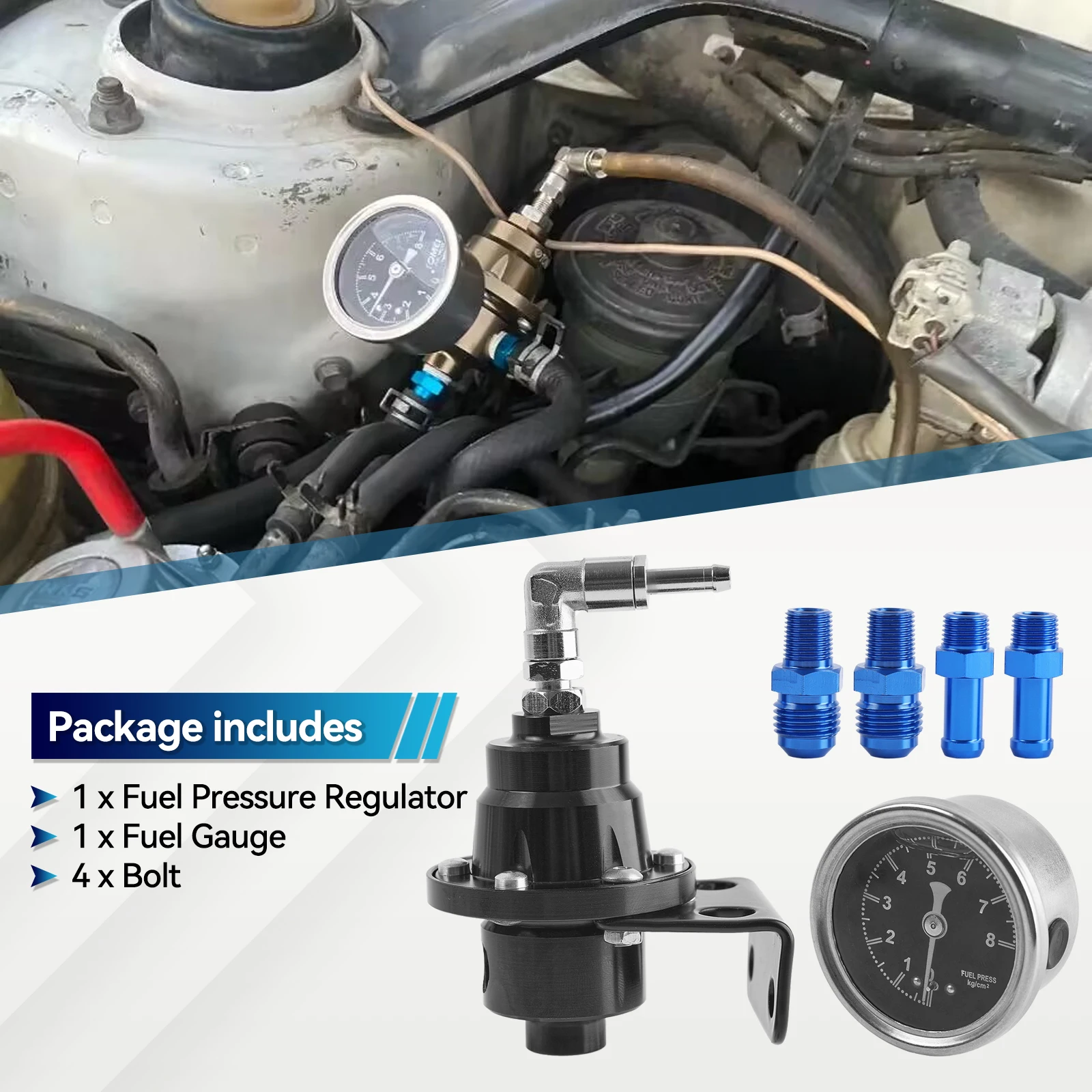 Regolatore di Pressione Carburante Universale per Auto con Manometro, Valvola di Regolazione Pressione per Accessori Motore Auto - immagine 2