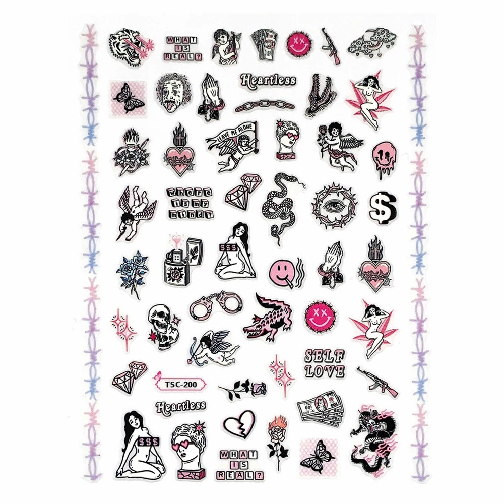 TSC-200 TSC-202 F-792 Jesus-Butterfly-Dragon Skull Skull Eye Snake 3D Back glue Nail Art Stickers Decals Sliders