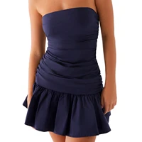 Women's Ruched Tube Top Dress Strapless Sleeveless Slim Fit Flare Dress Summer Clubbing Dress - Image 5