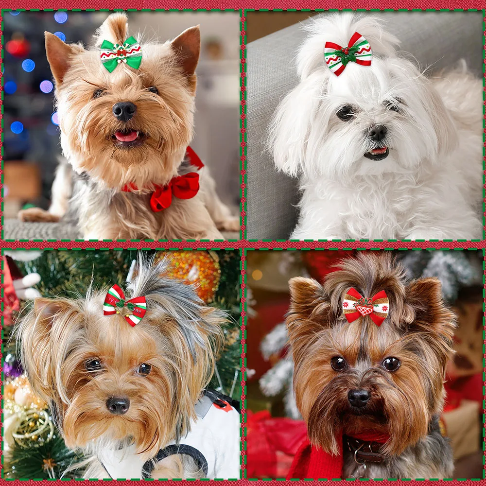 Handmade Puppy Hair Bows – 10/20/30PCS Christmas Dog Accessories 2