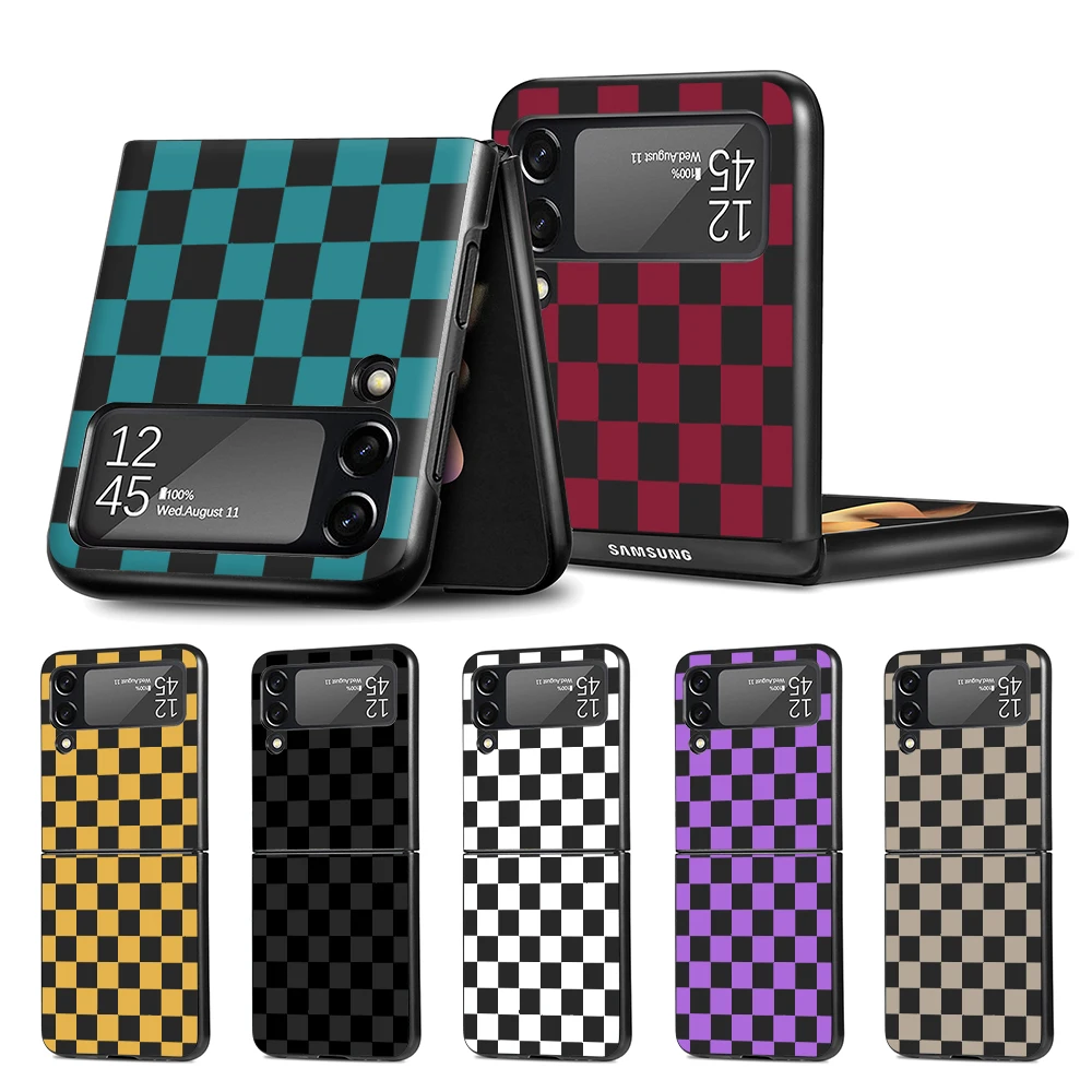 Retro Classic Chess Board Grid Phone Case Per Samsung Galaxy Z Flip4 Flip3 5G Black Coque Z Flip 4 3 Hard Pc Luxury Cover Zflip3
