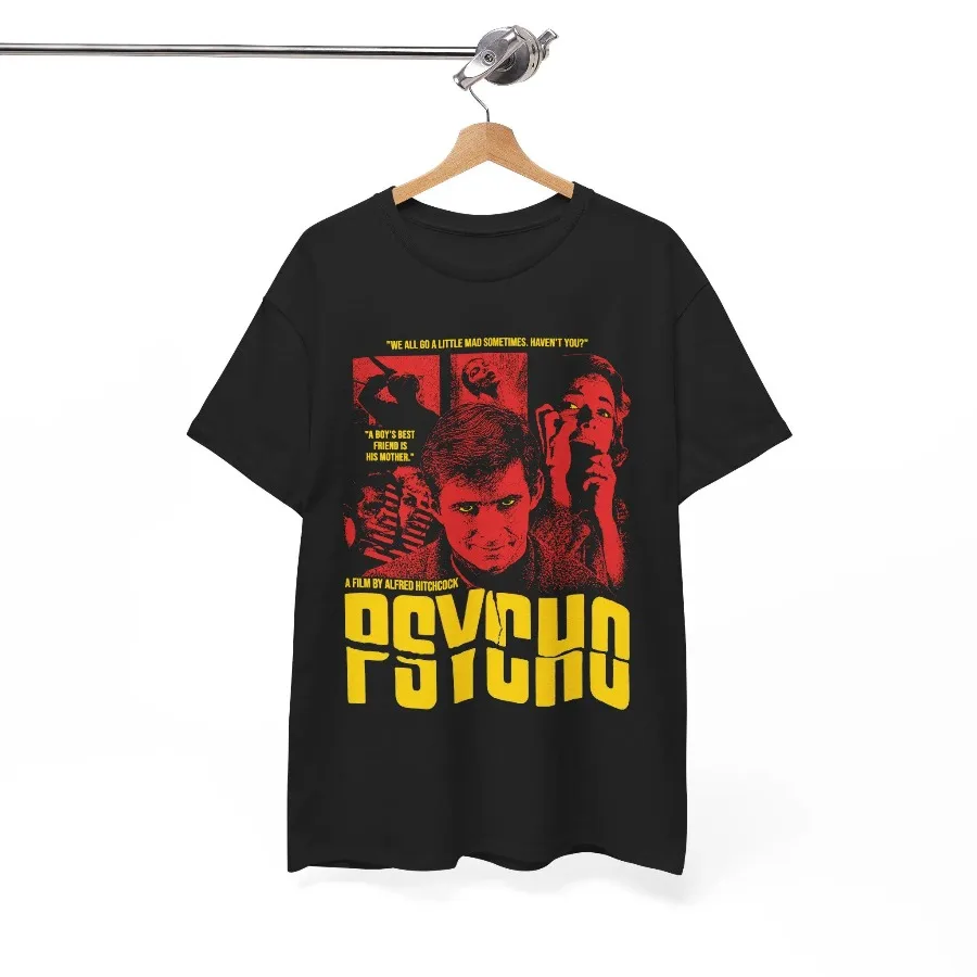 Psycho-Film-T-Shirt, Alfred Hitchcock Klassisches Film-Grafik-T-Shirt, beliebtes Unisex-Baumwoll-T-Shirt für alle Jahreszeiten