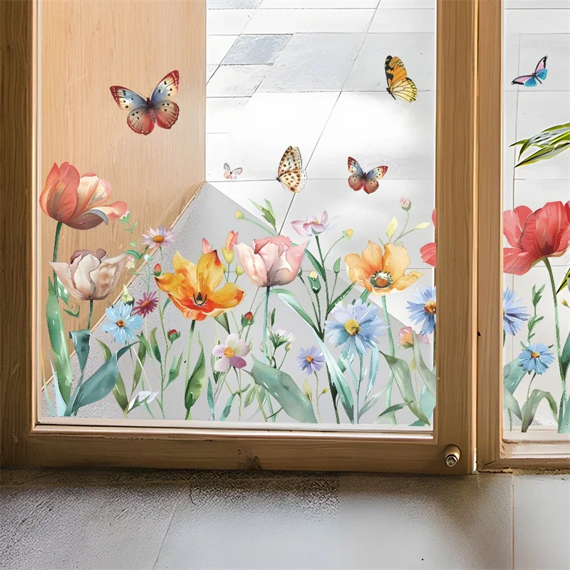 Quadri Per Finestra Primavera – 9 Pz Adesivi Floreali 30x20 Cm, Elettrostatici, Riutilizzabili, Decorazione Vetro