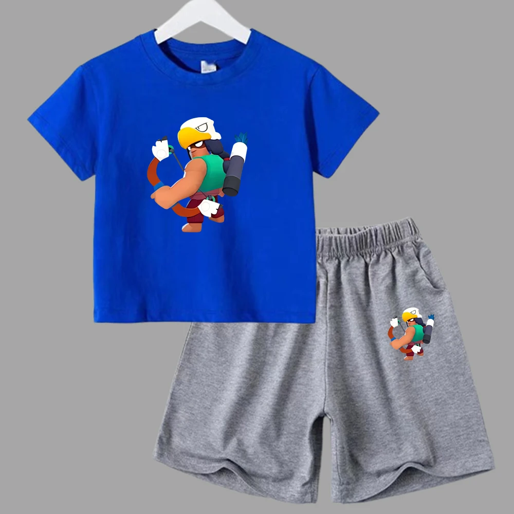 thumbnail image 1 of Conjunto de 2 piezas de camiseta y pantalones cortos divertidos para niños y adolescentes, de algodón, para verano, juego de lucha, Anime, Cosplay, ropa deportiva informal para niño y niña, conjunto p, 1 of 5