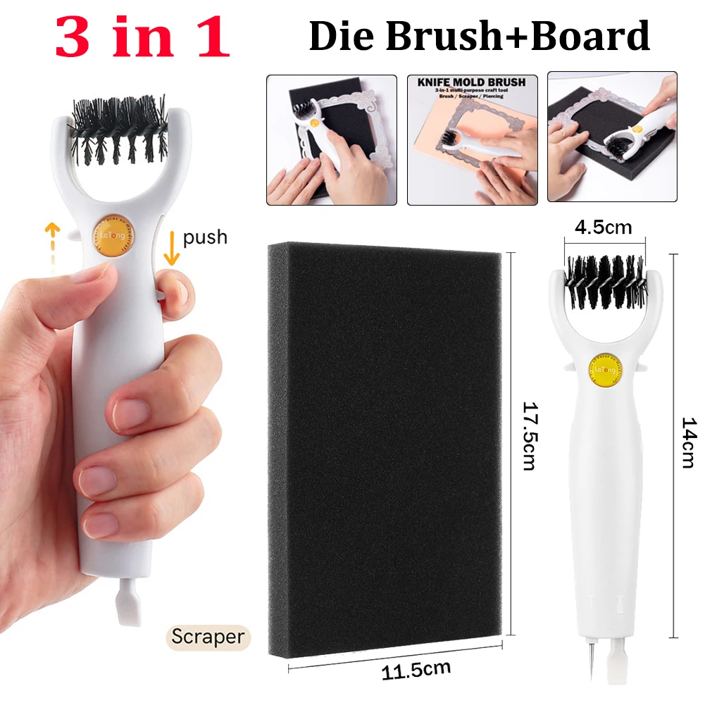 3 in 1 Die Brush Piercer Scraper With Foam Pad for Removing Excess Paper From Dies Weeding Tools Die Cutting Tools Kit