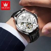 Montre mécanique automatique pour homme OLEVS 7103, montre squelette à volant haut de gamme, montre de luxe à phase de lune, montre-bracelet pour homme 4