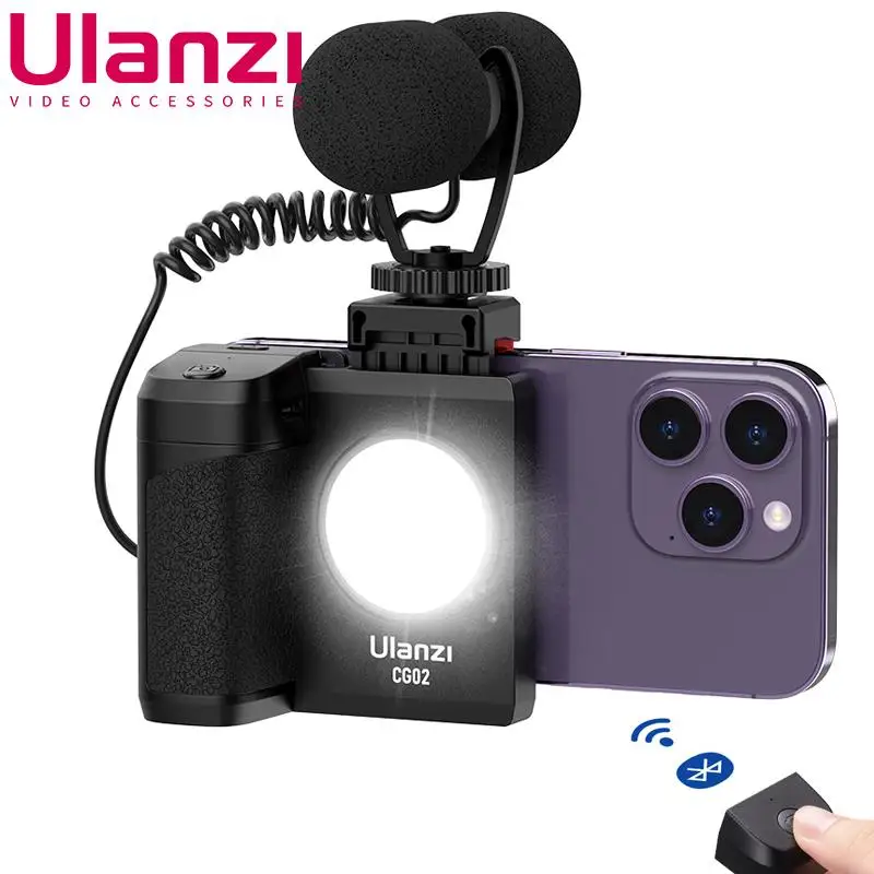 Ulanzi CG-02 휴대폰 필 라이트, 그립이 있는 비디오 사진 촬영용, 블루투스 원격 셀카 램프, 충전식 지지대, 아이폰, 삼성