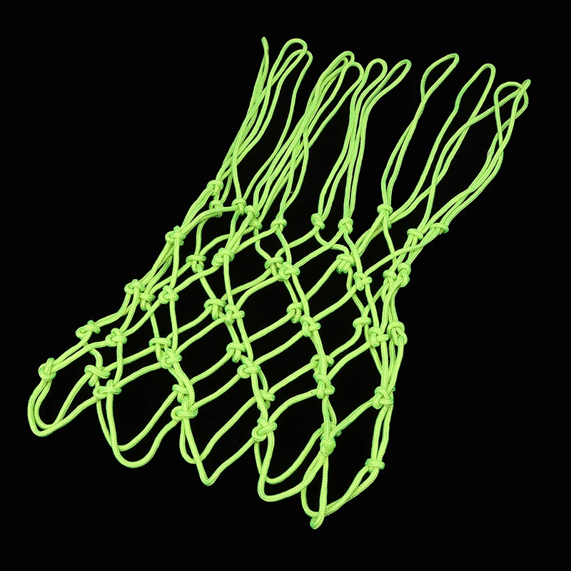 1Pc 어둠 속에서 빛나는 농구 네트 휴대용 내구성 나일론 네트 형광 녹색 표준 농구 스포츠 훈련 네트