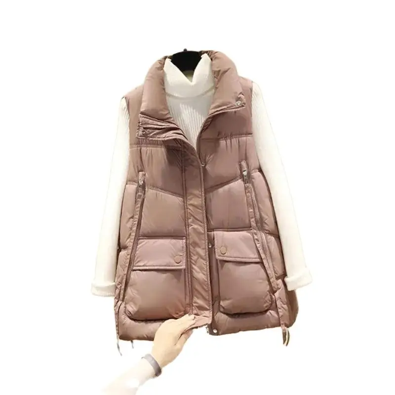 

Winter Short Cotton Vest Jacket Women 2023 New Loose Stand-Up Collar Vestidos Coat Fashion Vests Pure Colour Waistcoat Female