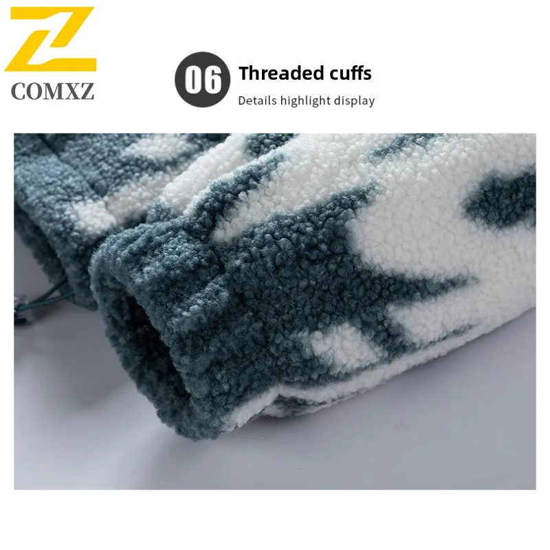 COMXZ 2025 New Men White Duck Down Jacket Winter American-Style Thickened Warm Stand Collar Lamb Wool Lined Oversized Streetwear