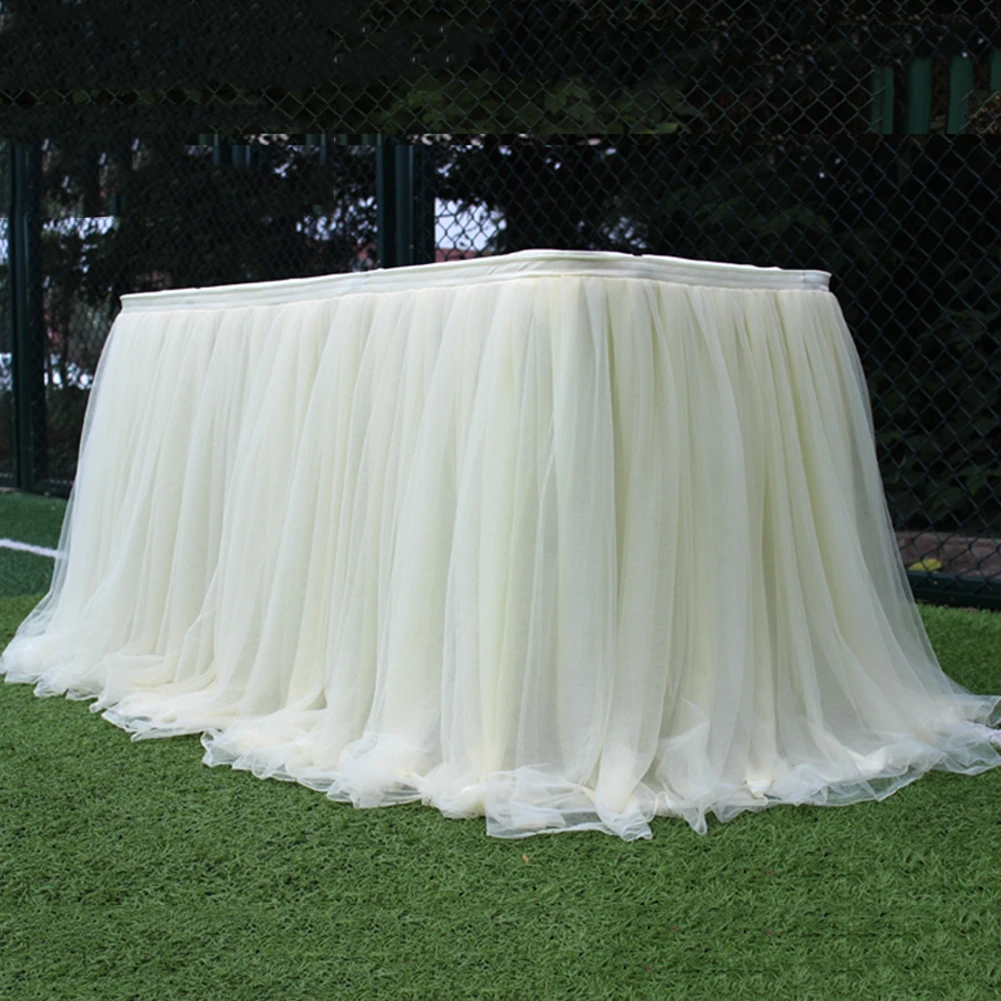 Tulle Table Skirt Elastic Mesh Tulle Tableware Tablecloth For Christmas Holiday Party Table Skirt Wedding Party Decor 100x75cm