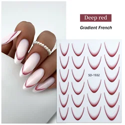 Gradient French Line Manicure Nail Art Stickers - Self-Adhesive Decals (10 Deep Red)