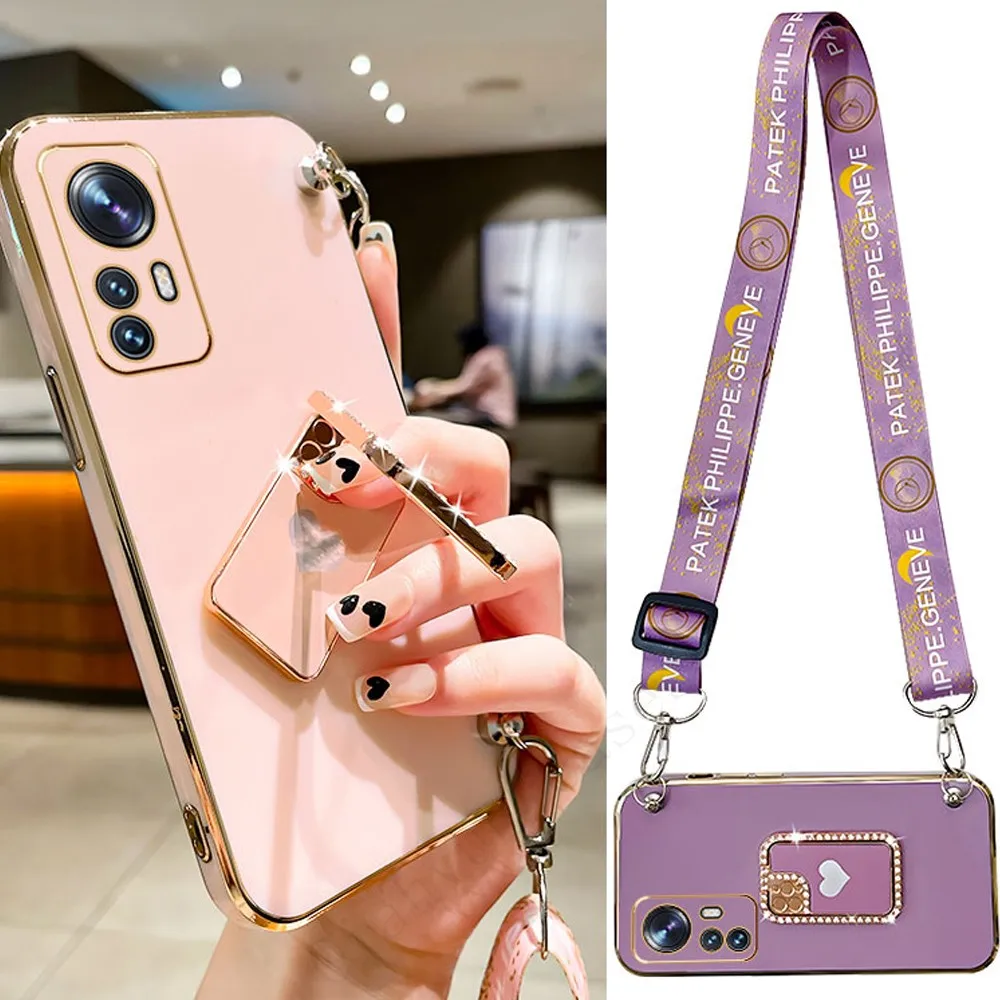 Kristall Herz Halter Strap Plating Telefon Fall Für Samsung A53 A73 A33 A32 A51 A71 A72 A52 A23 A22 A13 a12 A11 A10 S A30 A50 A70_voghion.com