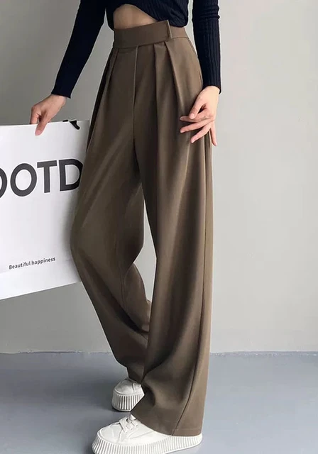 Brown Wide Leg Pants Women High Wasit Classic Vintage Office Suit Pants  Female Elegant Casual Black Woman Trousers Palazzo 24385 - Pants & Capris -  AliExpress