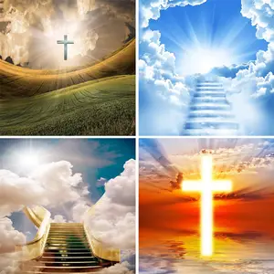 CSFOTO 5x7ft Stairway to Heaven Backdrop Kingdom of God Backdrop Paradise  Stairs Holy Sky Clouds Dove Background Church Event Background Angel Wings