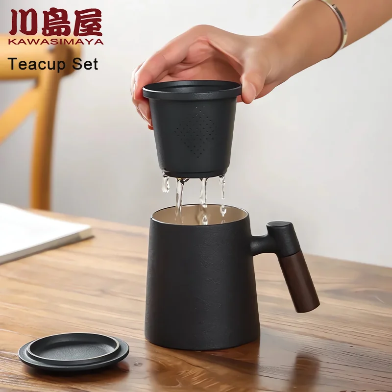 

KAWASIMAYA Ceramic Filter Tea Cup with Lid Tea Water Separation Anti-Scalding Handle Water Cups Drinking Teacups Sets