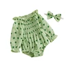 Newborn Girl St Patricks Day Bodysuits Outfit Long Sleeve Off shoulder Shamrock Print Romper with Hairband Baby Jumpsuits 2