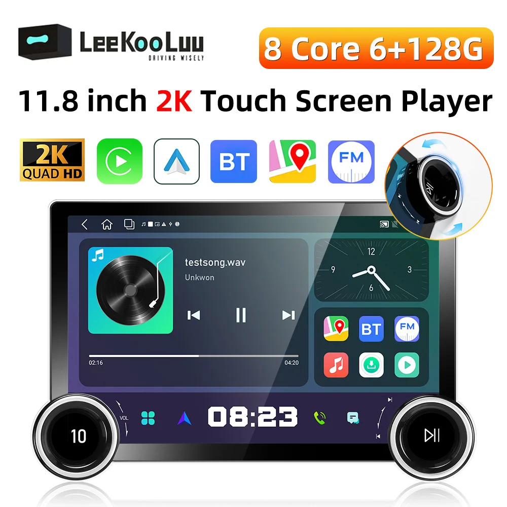 

LeeKooLuu 11.8" Android 13.0 Car Radio 2 Din Multimedia Player 6G+128G GPS Stereo Bluetooth Wifi Wireless Carplay Android Auto