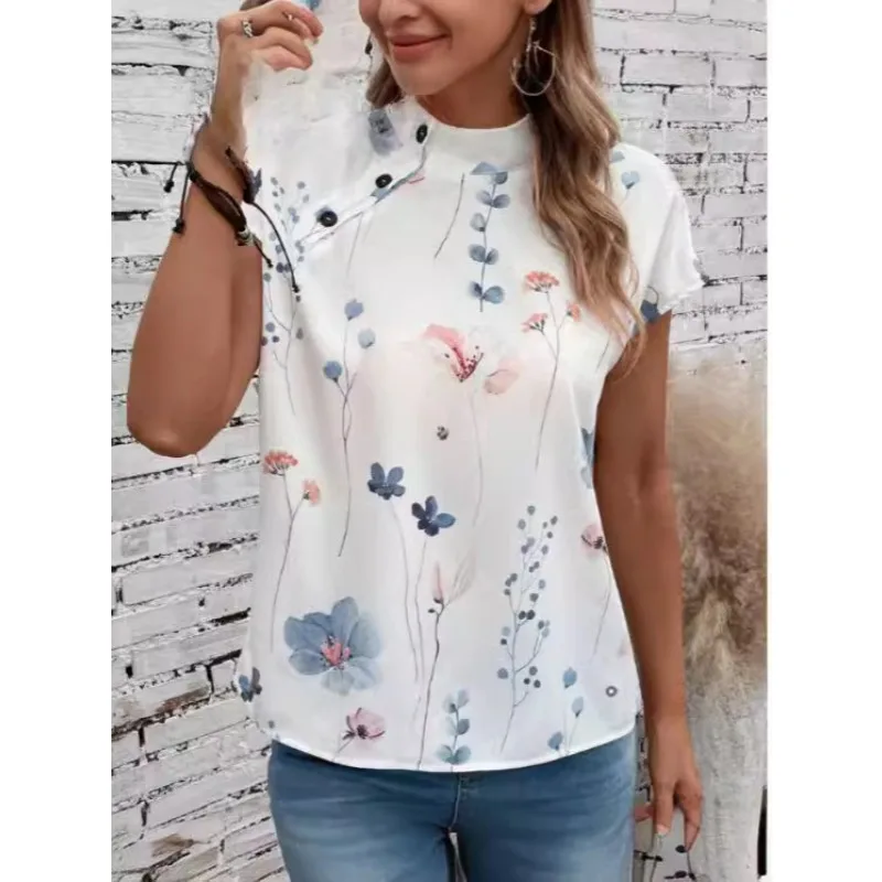 

Женский темпераментный, Модный цветочный принт, Новый Вырез 2024, уникальная Повседневная рубашка на пуговицах, в весенне-летнем стиле