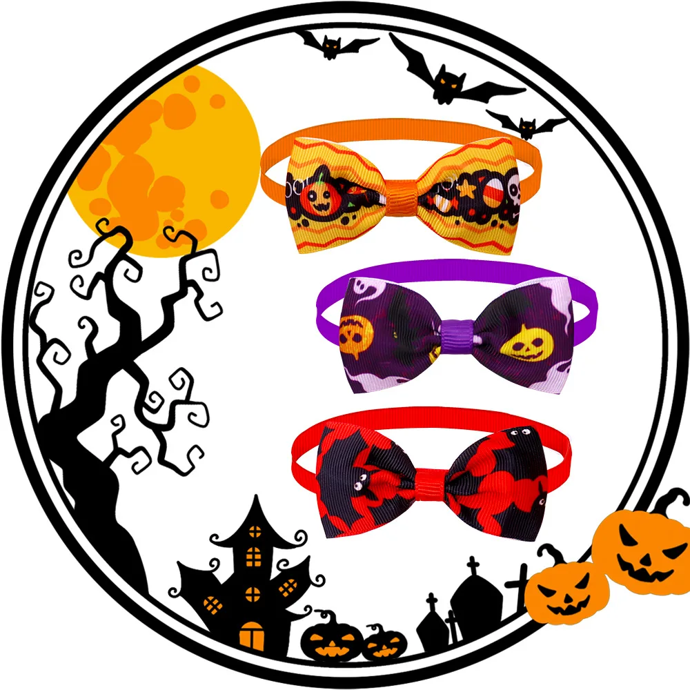 1pcs Halloween Dog Bowties Accessories Pumpkin Ghost Pet Cat Dog Bowtie Ties Puppy Dog Bowtie Collar Pet Holiday Supplies