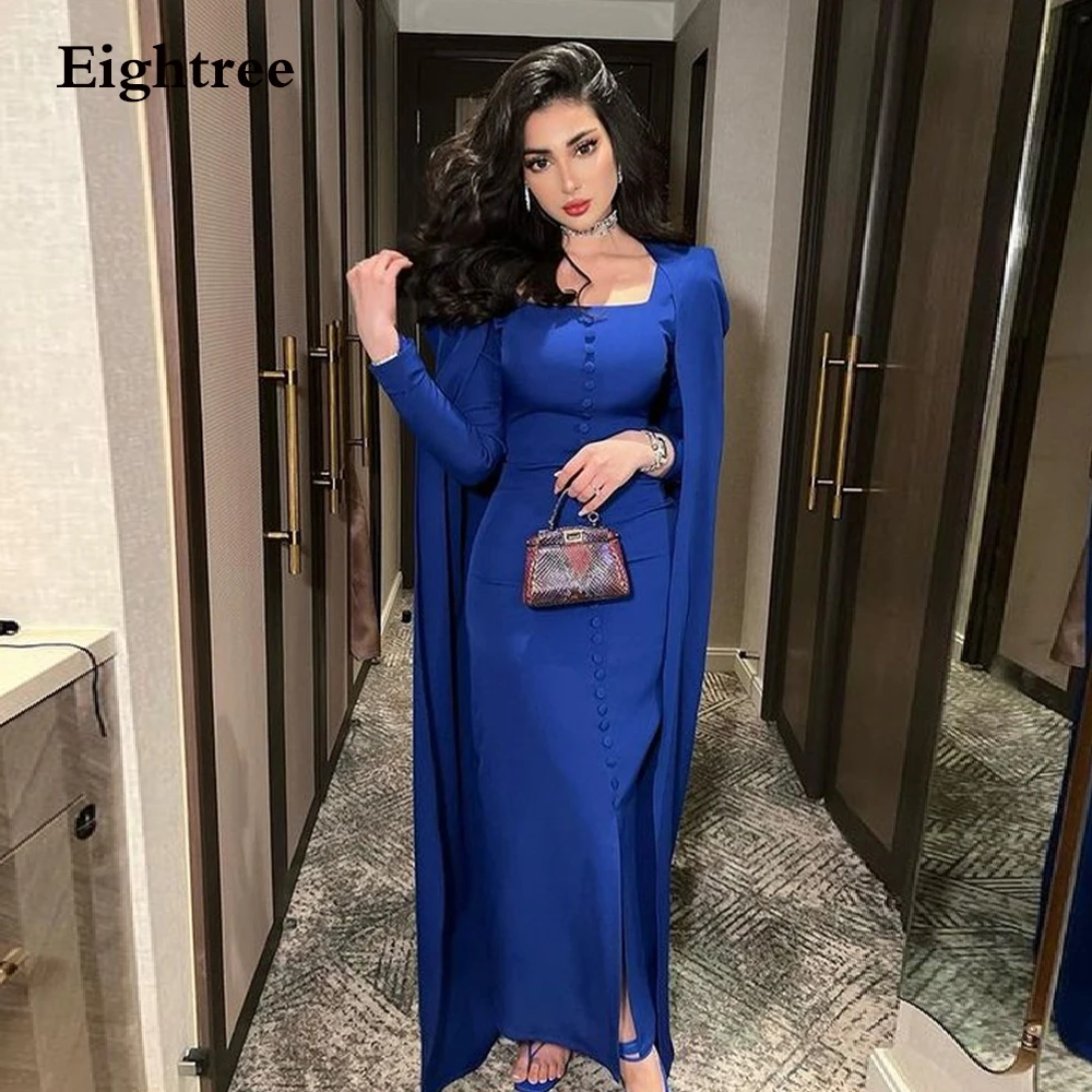 Shiny Royal Blue Long Sleeves Cloak Night Prom Dresses Strapless Button Dbuai Saudi AabicEvening Gowns Formal Night Party Dress vintage prom dresses