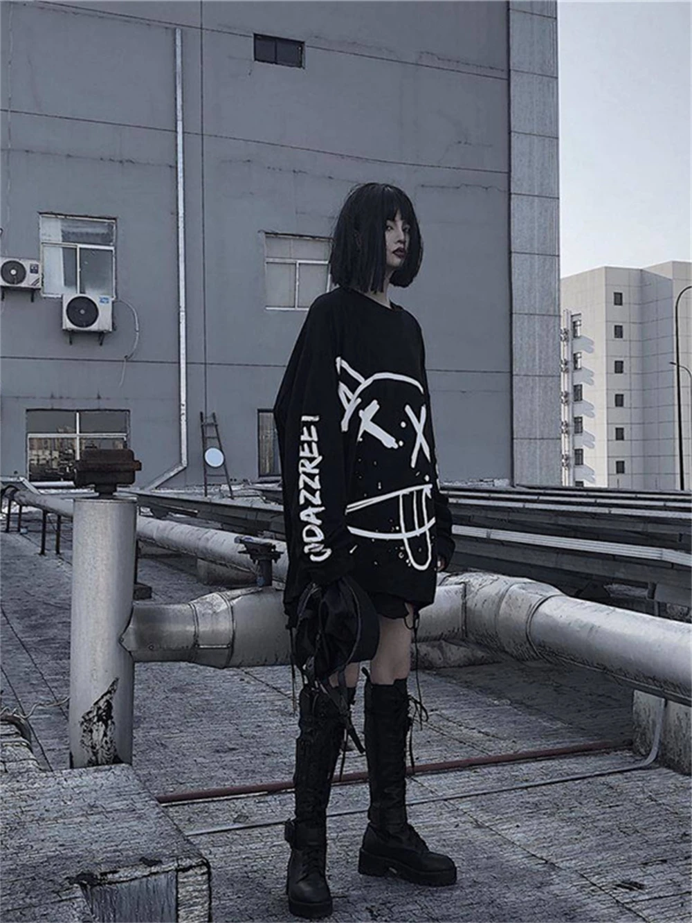 Maglietta Oversize Donna Vintage Con Graffiti Gatto - Stile Grunge Emo, Vestibilità Comoda, Assorbente, Per Ragazze Teen