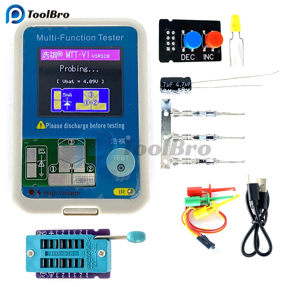 MTT-V1 Digital Multi-Function Transistor Tester Diode Triode Capacitance Capacitor Resistor ESR SCR Inductance Meter Multimeter 2