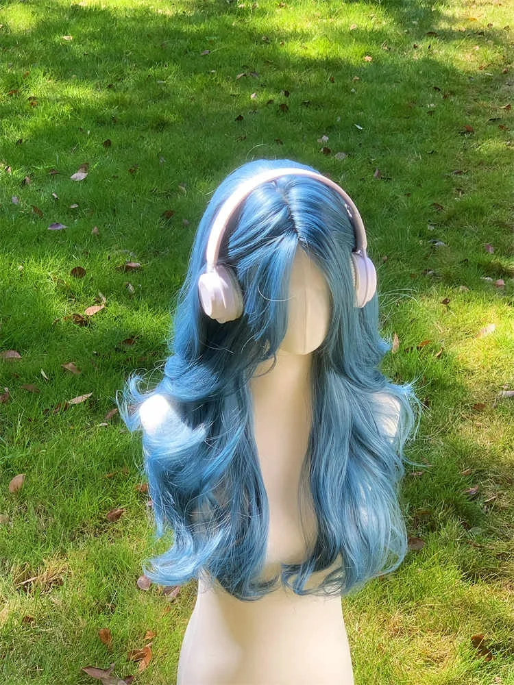 Blue Synthetic Curly Wigs for Women Daily Use