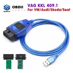 VAG KKL 409.1 With CH340T OBD 2 OBD2 Car Diagnostic vag com Interface Cable 409 1 For VW/Audi/Skoda/Seat Auto Scanner Tool
