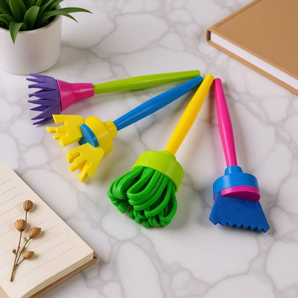 어린이를위한 4Pcs 스폰지 페인팅 브러쉬 키트 크리 에이 티브 낙서 예술 DIY 드로잉 도구 패턴 매핑 상상력 강화 페인팅