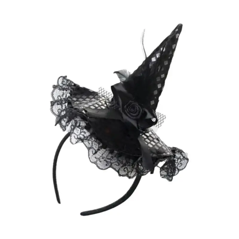 Halloween Witch Headband Sequins Lace Witch Headband Halloween Headbands Elegant Headwear Hair Hoop Costume Hat For