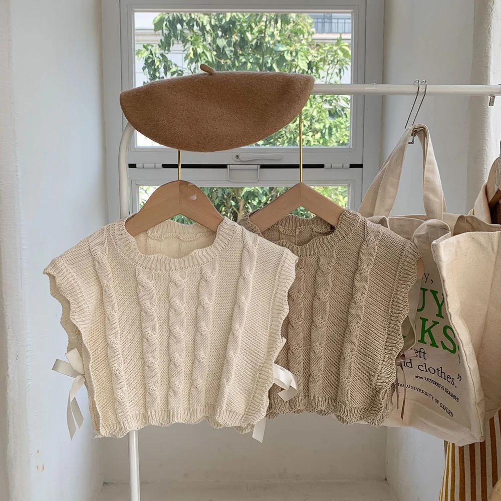 Kids Knitted Vest Girls Sweater Waistcoat Jacket