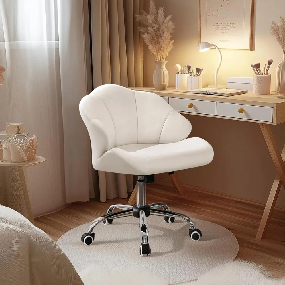 Cute Velvet Desk Chair Shell-Shaped Back Vanity Chairs Modern Swivel Desk with Wheels Adjustable Height for Home Office Bedroom 4