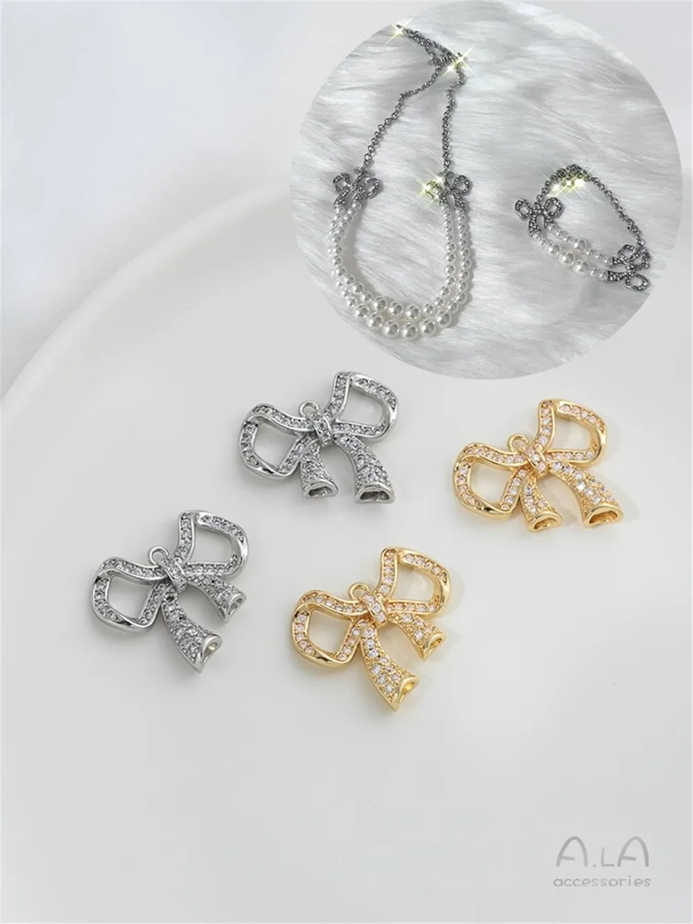 

14K Gold-filled Micro Inlaid Zircon Bow Three Hanging Pendant Handmade DIY Handmade Bracelet Necklace Jewelry Accessories B375