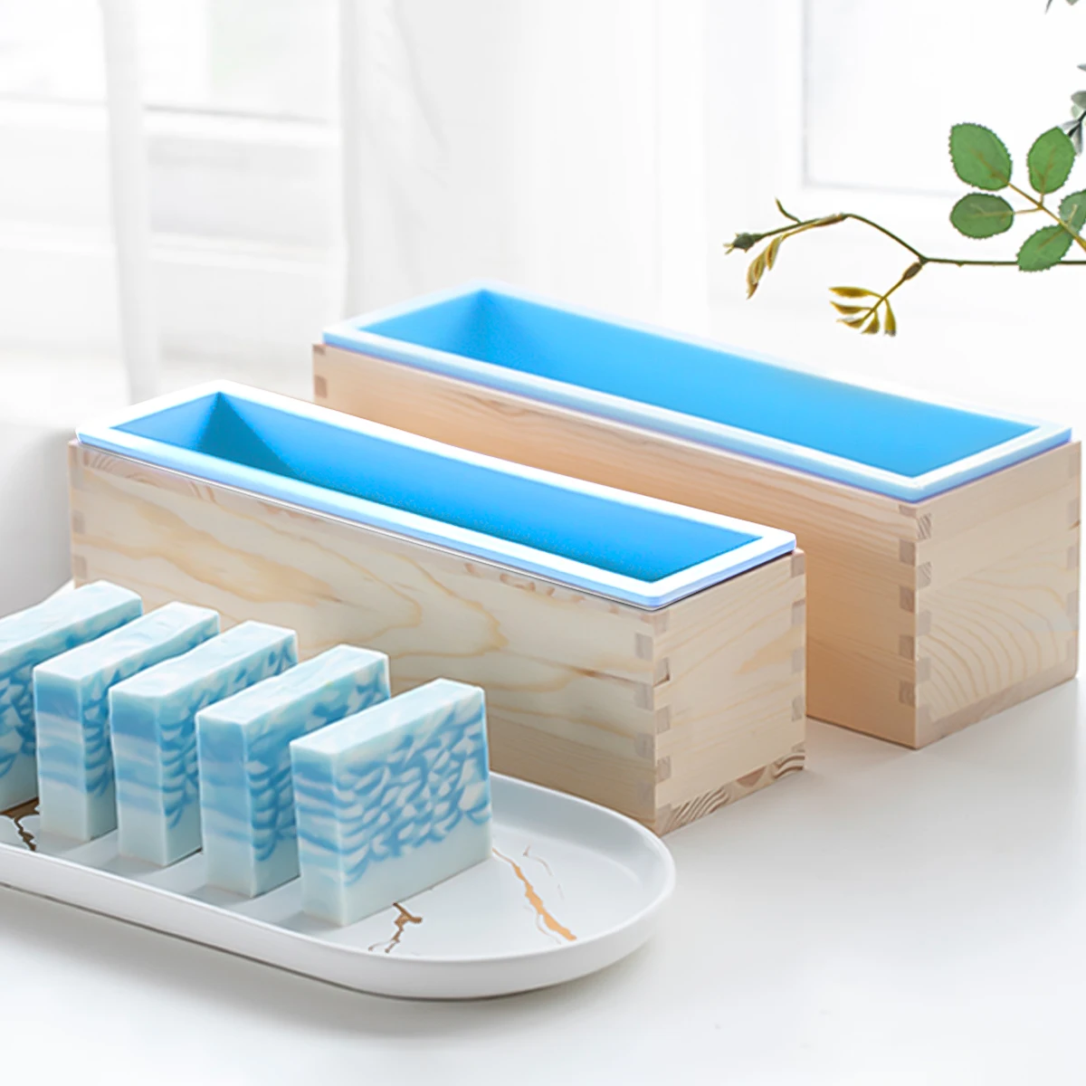 Leeseph Silicone Soap Mold DIY Soap Making Tools Flexible Rectangular Loaf Mold Wood Box Wooden Cover silicone mold,soap molds